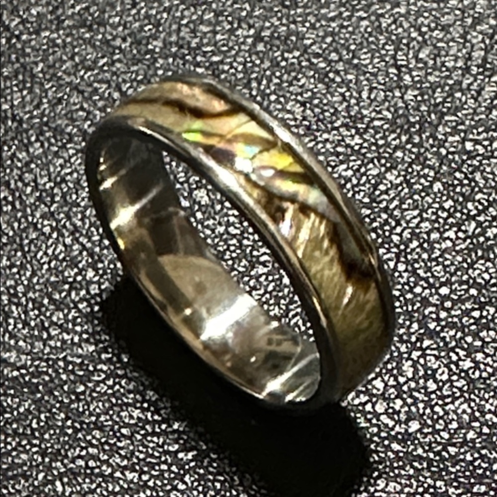 Abalone Inlayed Silver-Tone Unisex Ring